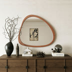 Asymmetrical Wall Mirror with Solid Natural Wood Frame - Large Sized Dressing Mirror