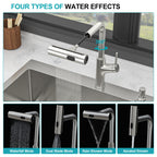 Brushed Nickel Drop-In Kitchen Sink with Pull-Out Faucet and Soap Dispenser - Gray
