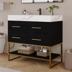 36" Artificial Stone Bathroom Vanity with Ceramic Sink - Black/White