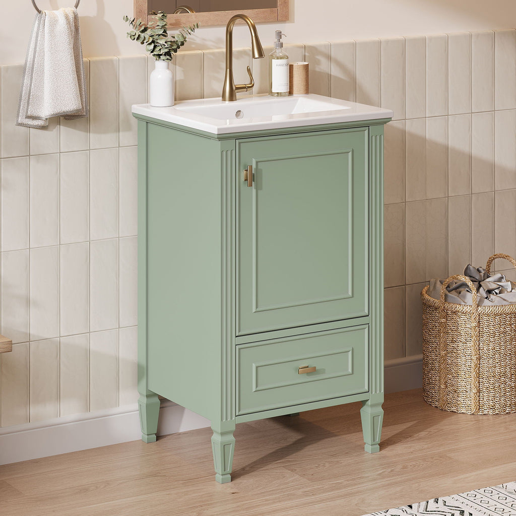 Retro Bathroom Vanity With Sink with Soft-Closing Doors - Green or Dark Gray