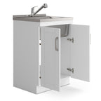 White Laundry Cabinet with Stainless Steel Sink and Pull-Out Faucet