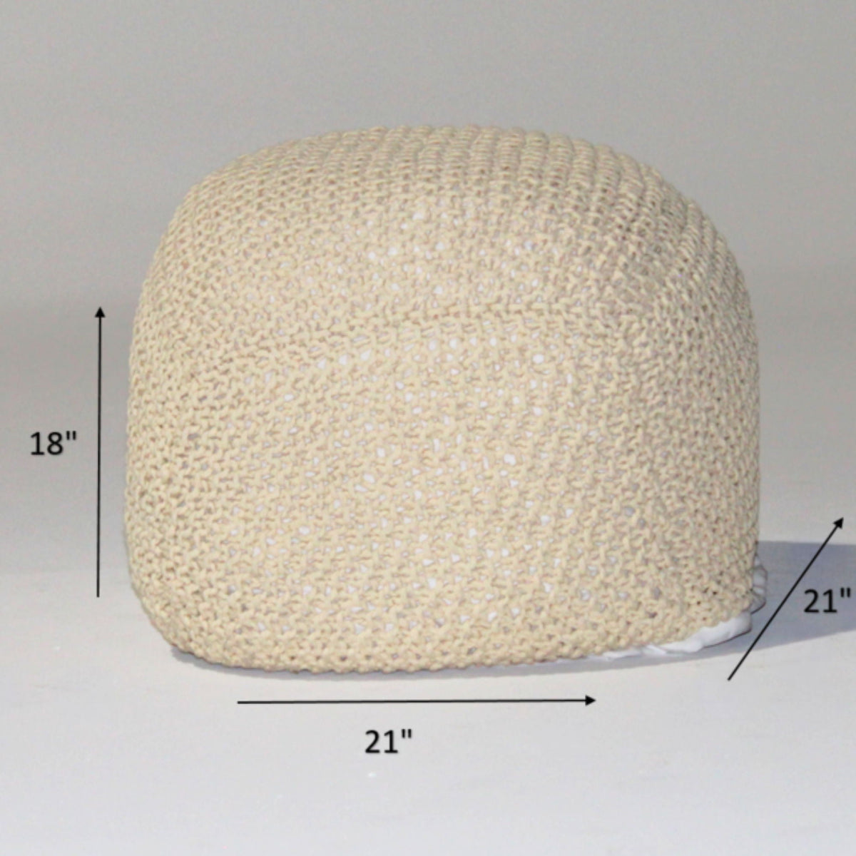 Cable Knitted Accent Pouf with Semi Rounded Design - Beige, Dark Brown, Dark Gray
