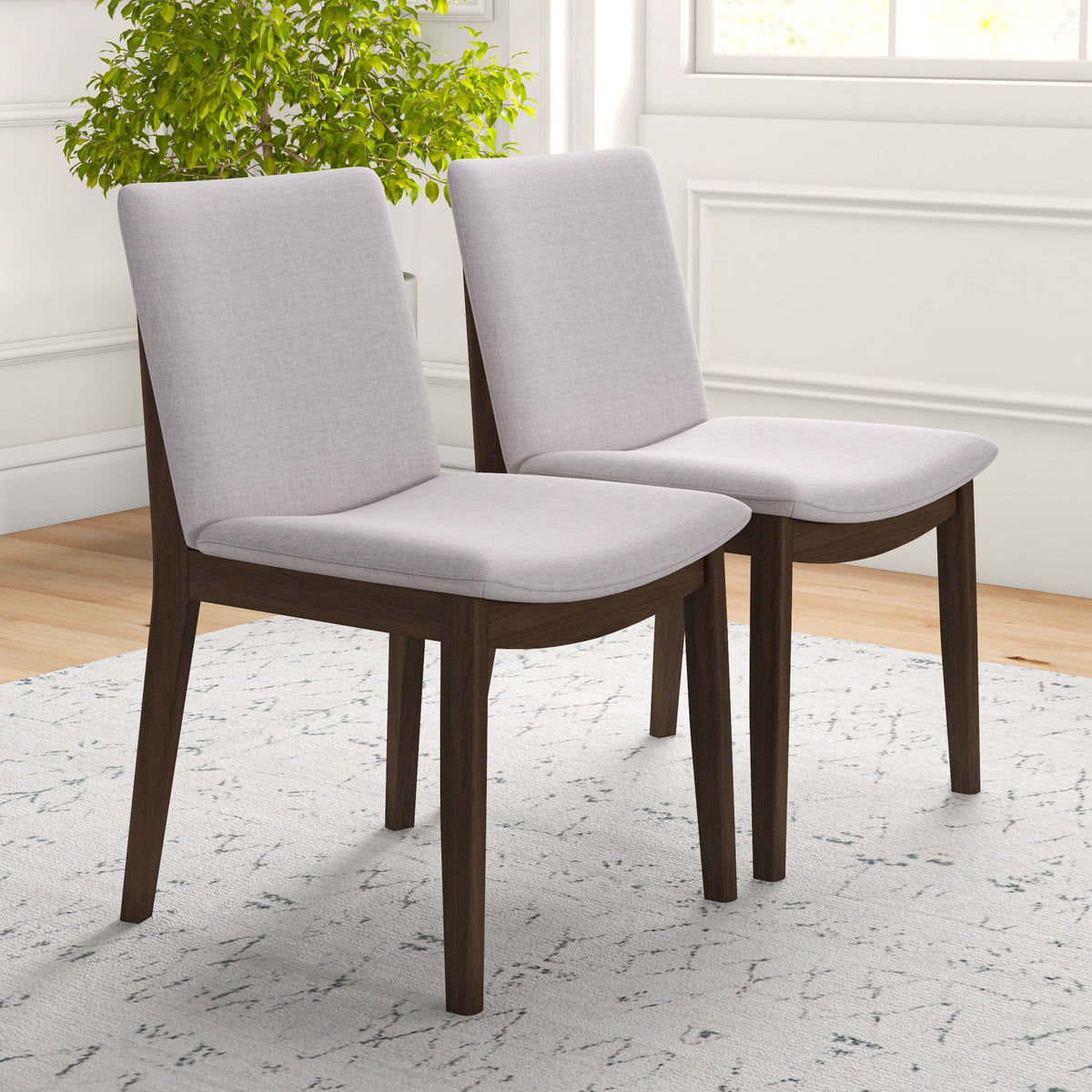 Mid-Century Modern Solid Wood Dining Chair Set with Fabric Upholstery - Multiple Colors