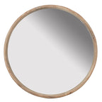Round Wood Wall Mirror with Durable Fir Frame - Light Brown