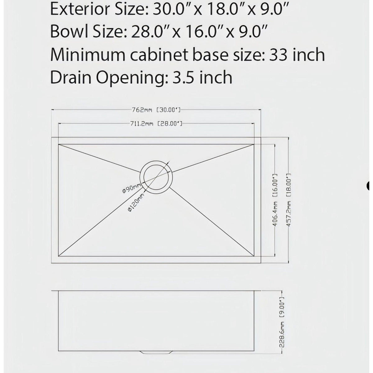Black Undermount Kitchen Sink 16 Gauge Stainless Steel Single Bowl