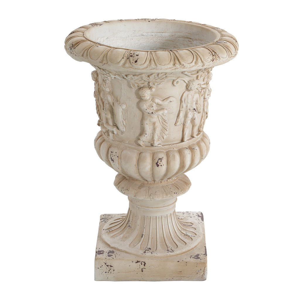 Garden Urn, Antique White, 27" H with Drainage Hole