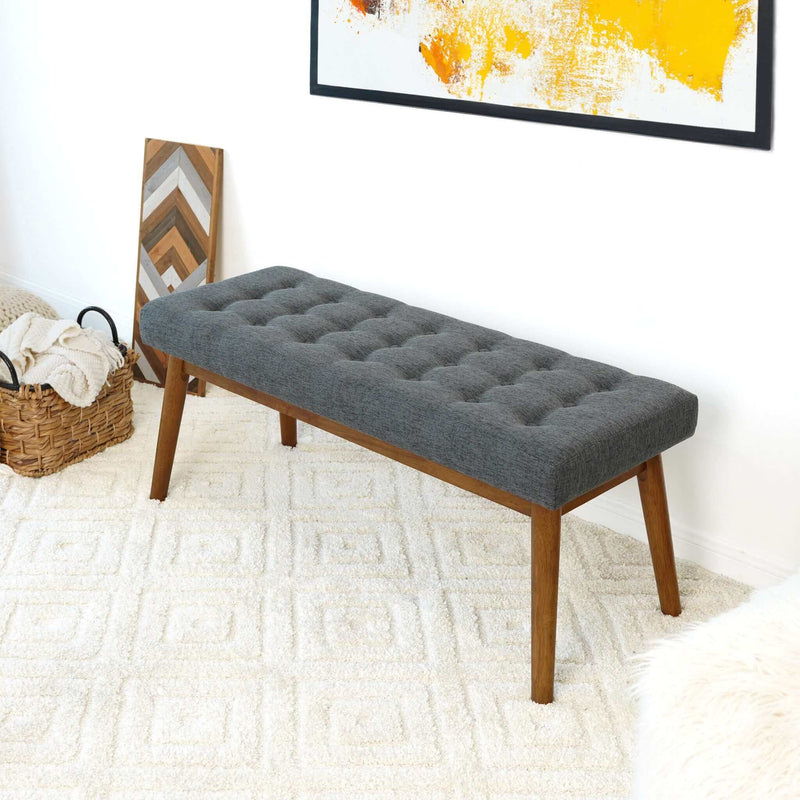 Modern Bench with Velvet Upholstery - Gray