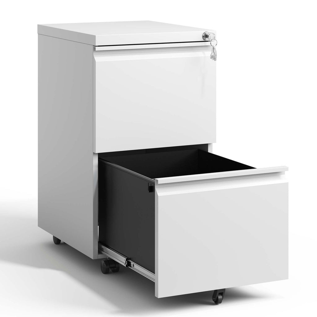 Metal Drawer Mobile File Cabinet with Lock for Secure Organization - White or Black
