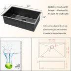 Black Undermount Kitchen Sink with Soundproof Pads - Stainless Steel
