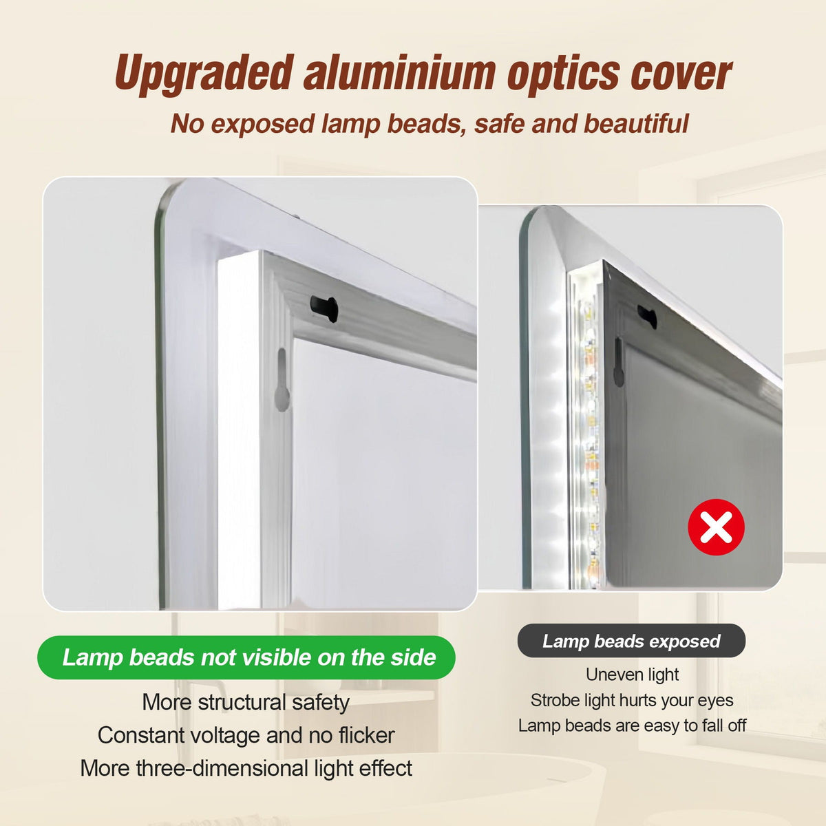 Wall Mounted LED Lighting Mirror with 3-Color Dimmable Light - Silver