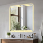 LED Bathroom Mirror with Anti-Fog and Tri-Color Lighting - Pearl Silver