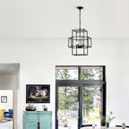 4 Light Metal Lantern Pendant Light with Adjustable Height - Black or Gold
