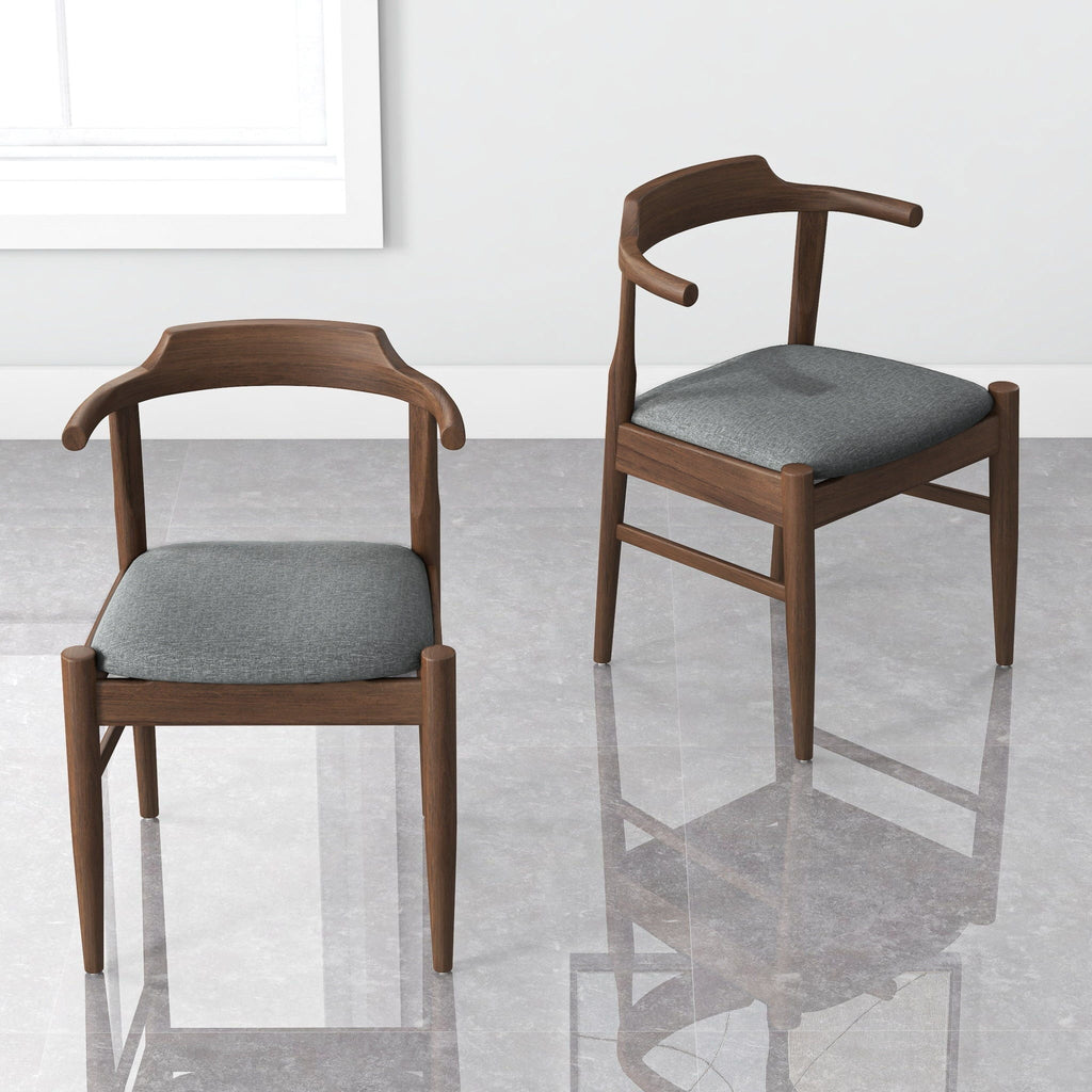 Mid-Century Modern Dining Chair Set of 2 with Solid Wood Frame - Dark Gray or Black