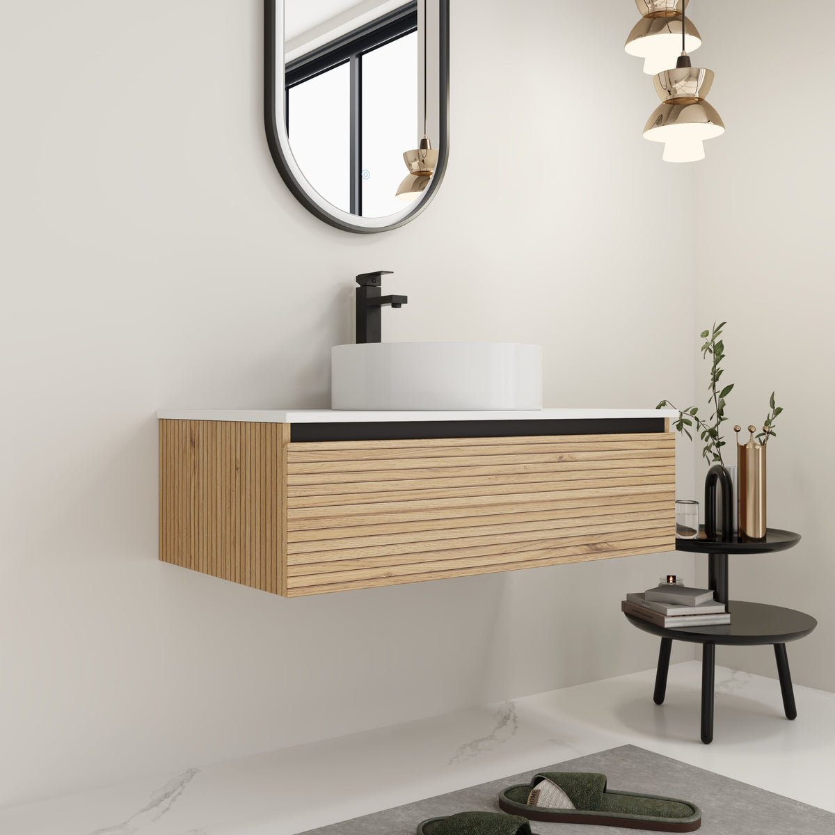 36'' Wall Mounted Bathroom Vanity with Resin Sink - Light Coffee