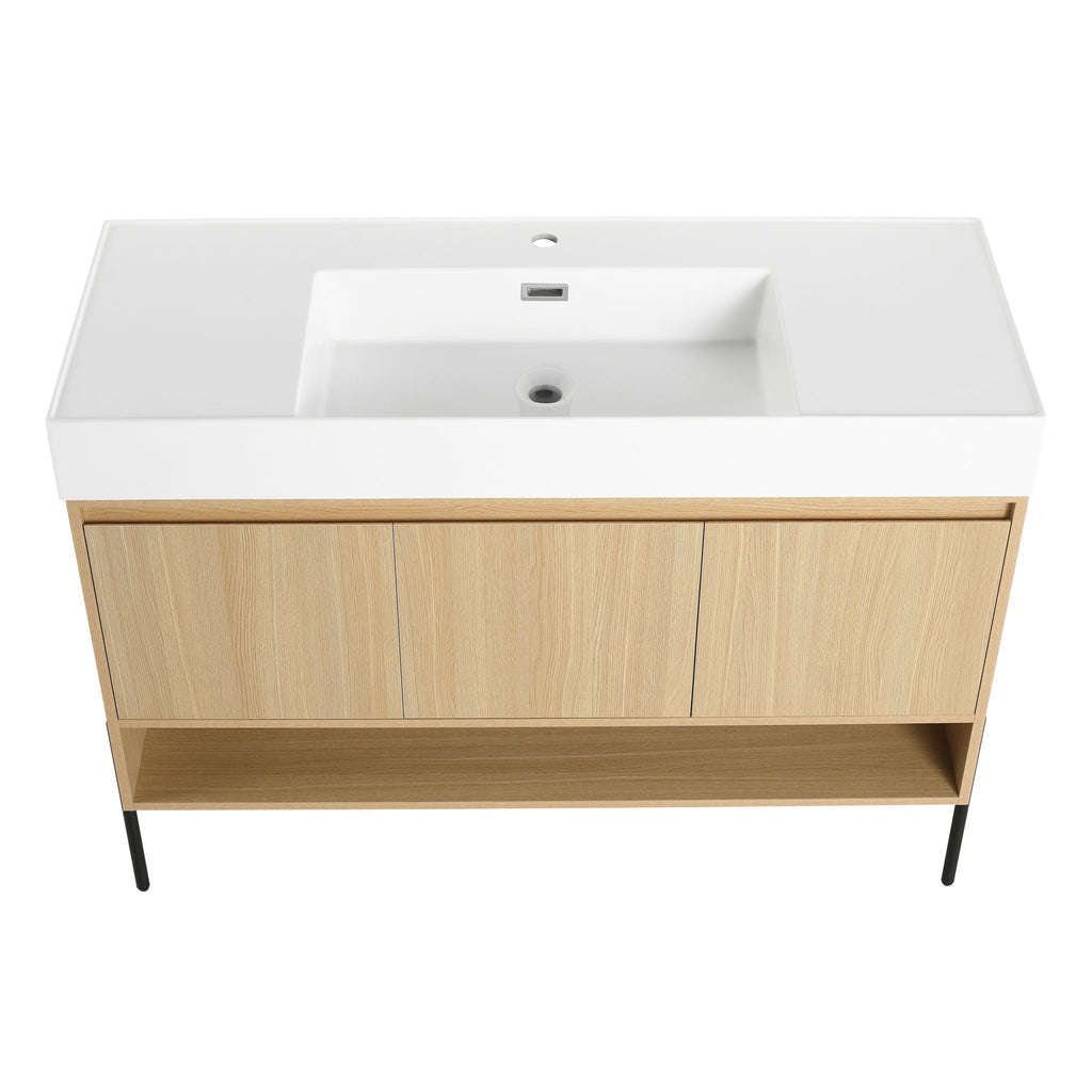 Modern Bathroom Vanity Combo with Single Resin Sink and Storage Cabinet - Light Brown