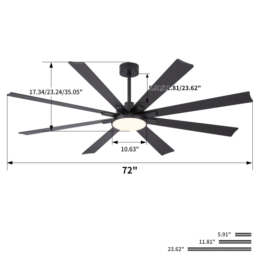 Large Ceiling Fan with Dimmable LED Light and Remote Control - Black or Dark Brown