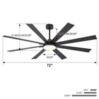 Large Ceiling Fan with Dimmable LED Light and Remote Control - Black or Dark Brown