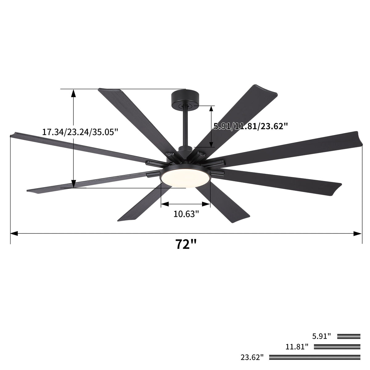Large Ceiling Fan with Dimmable LED Light and Remote Control - Black or Dark Brown