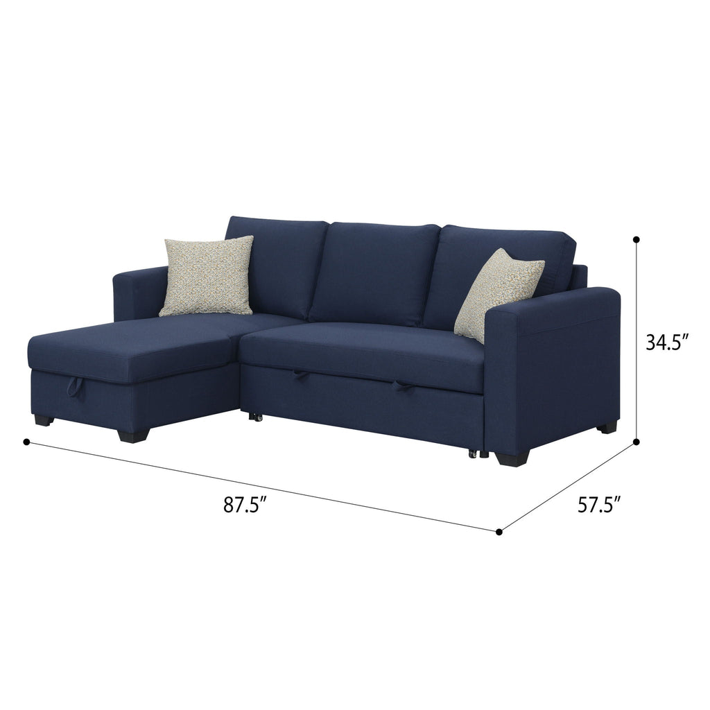Reversible Sleeper Sectional with Pop Up Bed and Hidden Storage Chaise - Navy