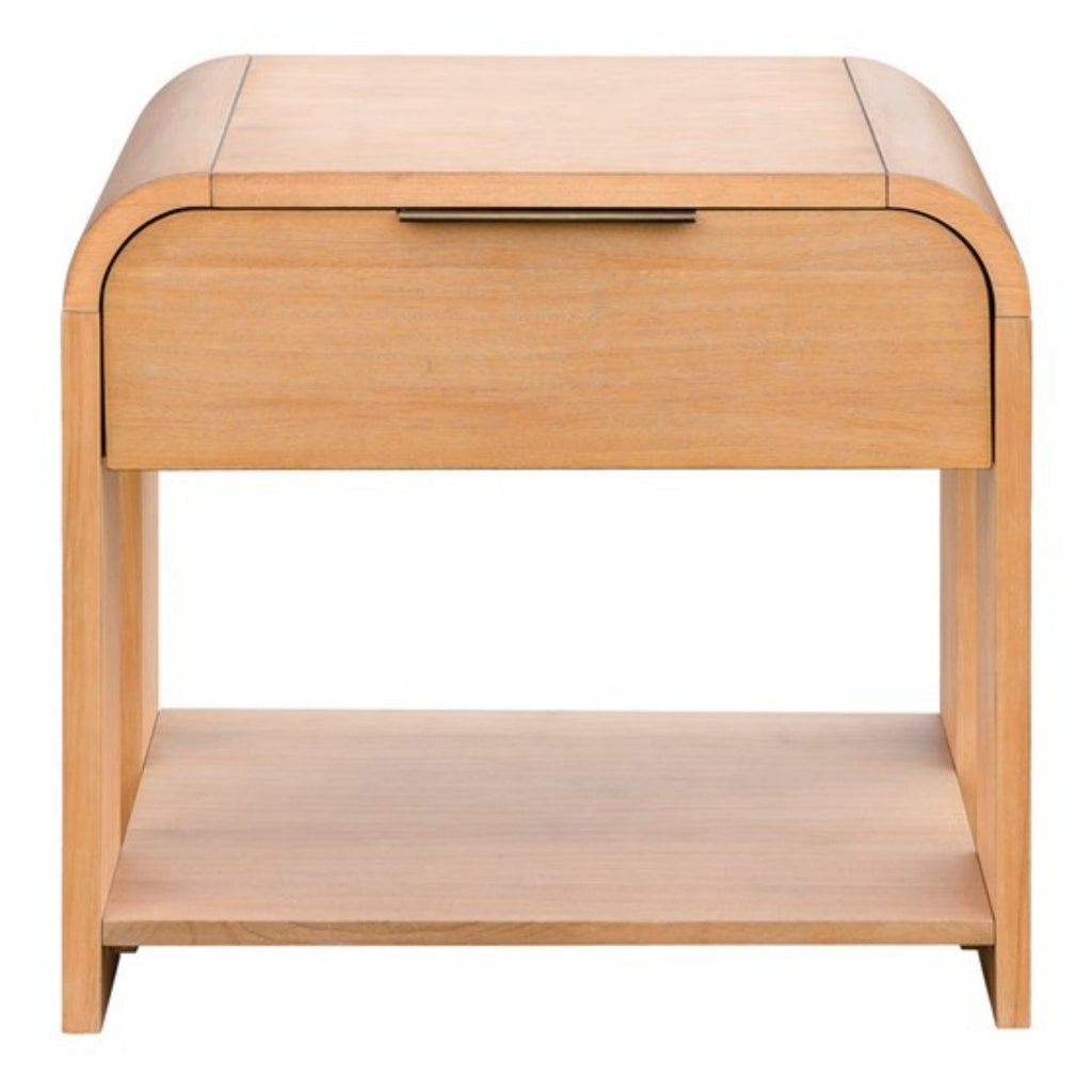 1 Drawer Waterfall Nightstand with Mid Century Design - Natural