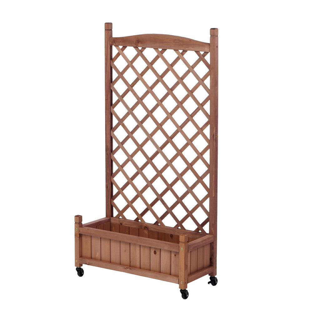 Raised Garden Bed with Trellis 2 Pack – Solid Wood Planter & Plant Stand, Brown