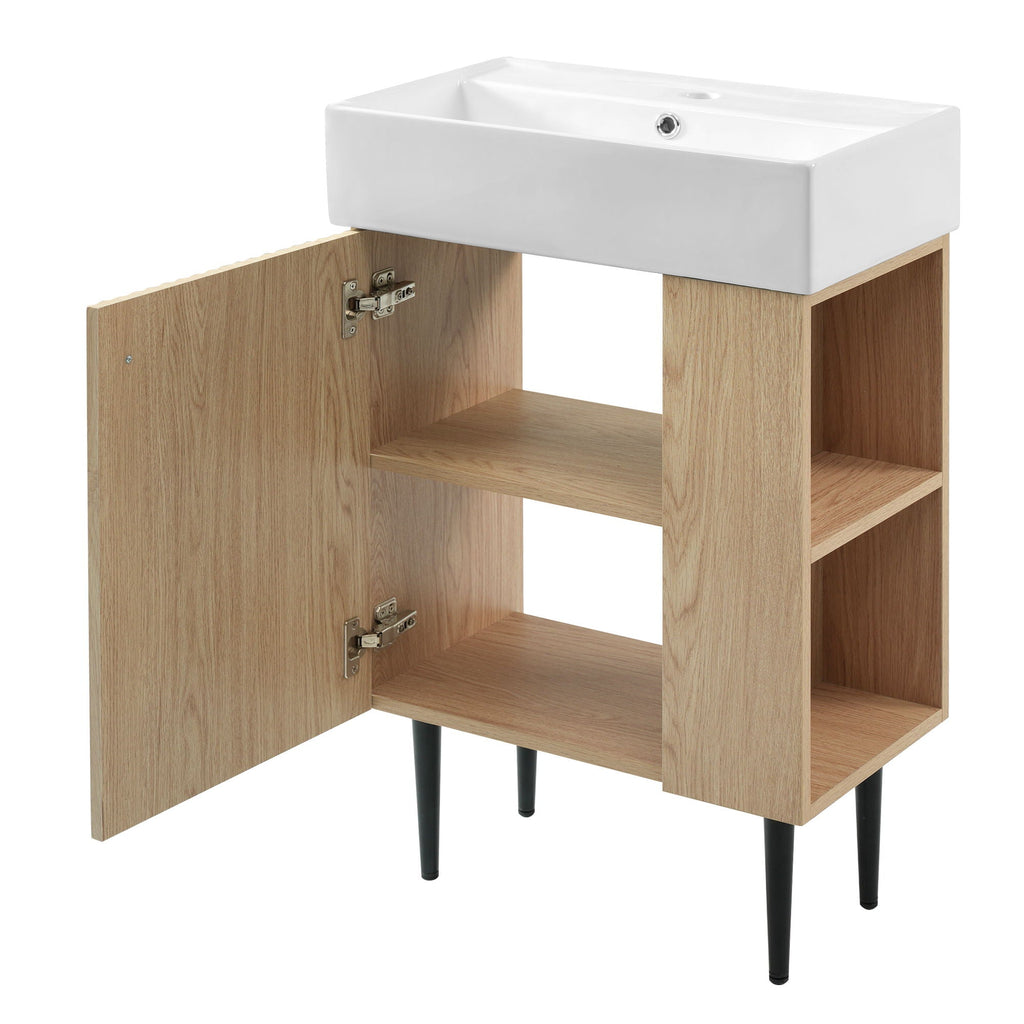 Bathroom Vanity with Single Ceramic Sink and Side Storage - Multiple Colors