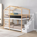 Twin Over Twin Bunk Bed House Bed With Roof and Storage