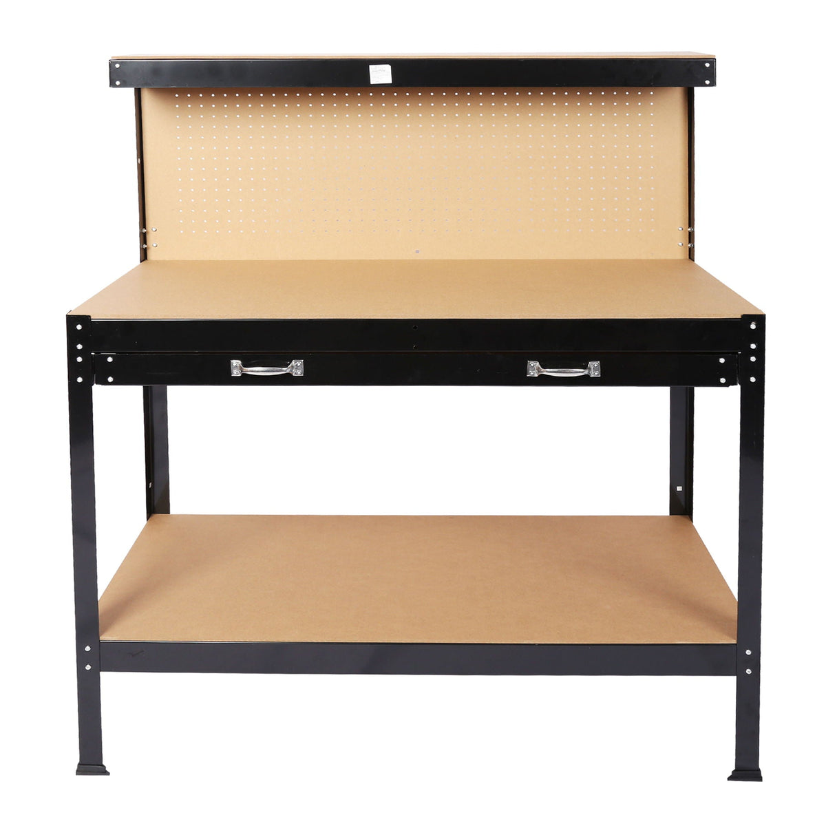 Steel Workbench Tool Storage with Drawer and Peg Board - Black / Light Brown
