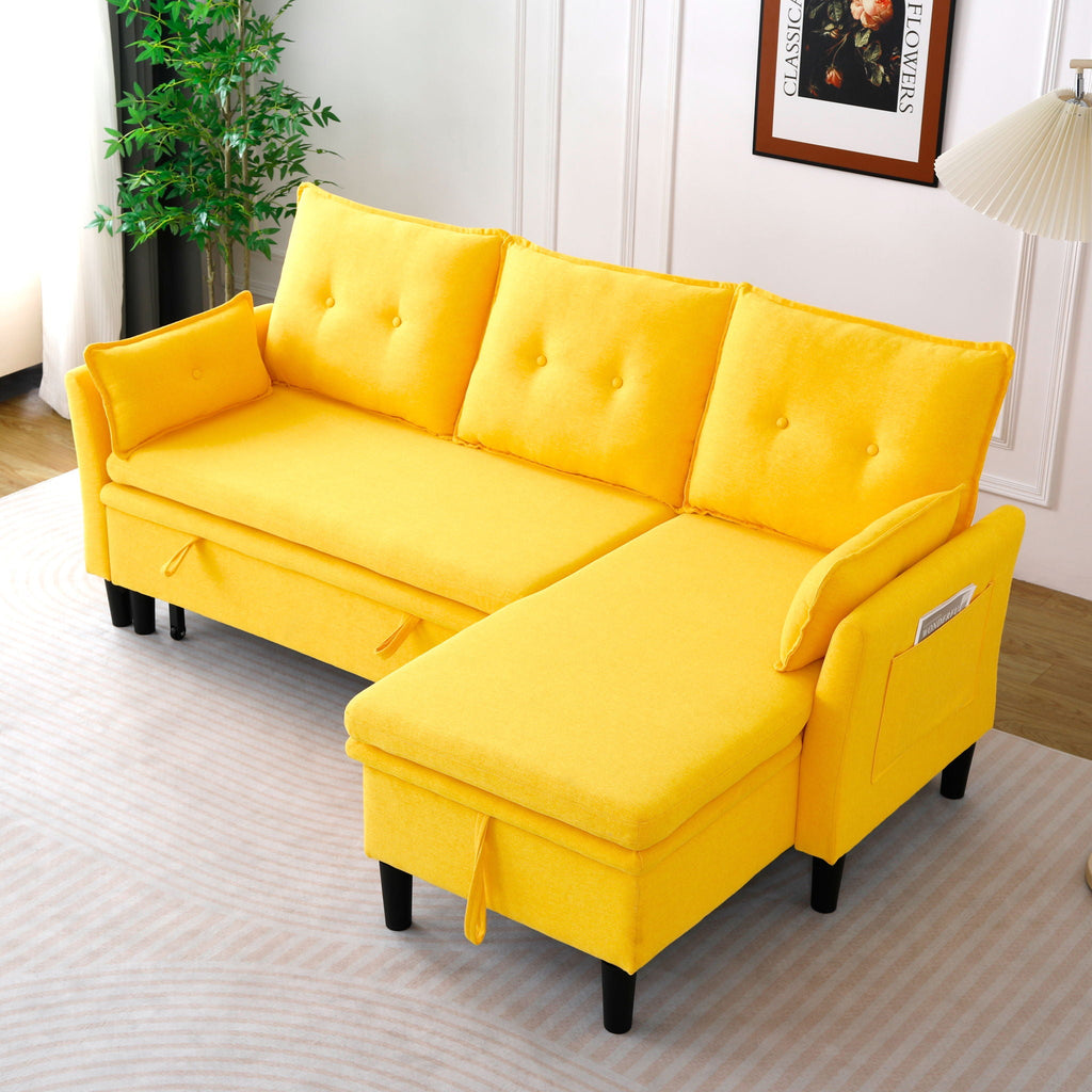Reversible Chaise Sleeper Sectional Sofa with Storage - Cotton-Linen Upholstery