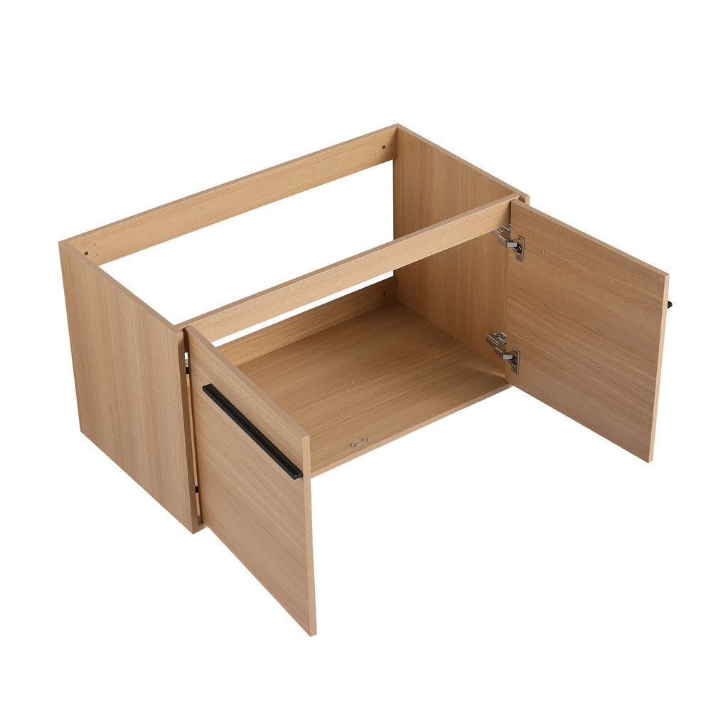 Bathroom Vanity Set with Resin Countertop Sink and 2 Doors - Light Brown Oak