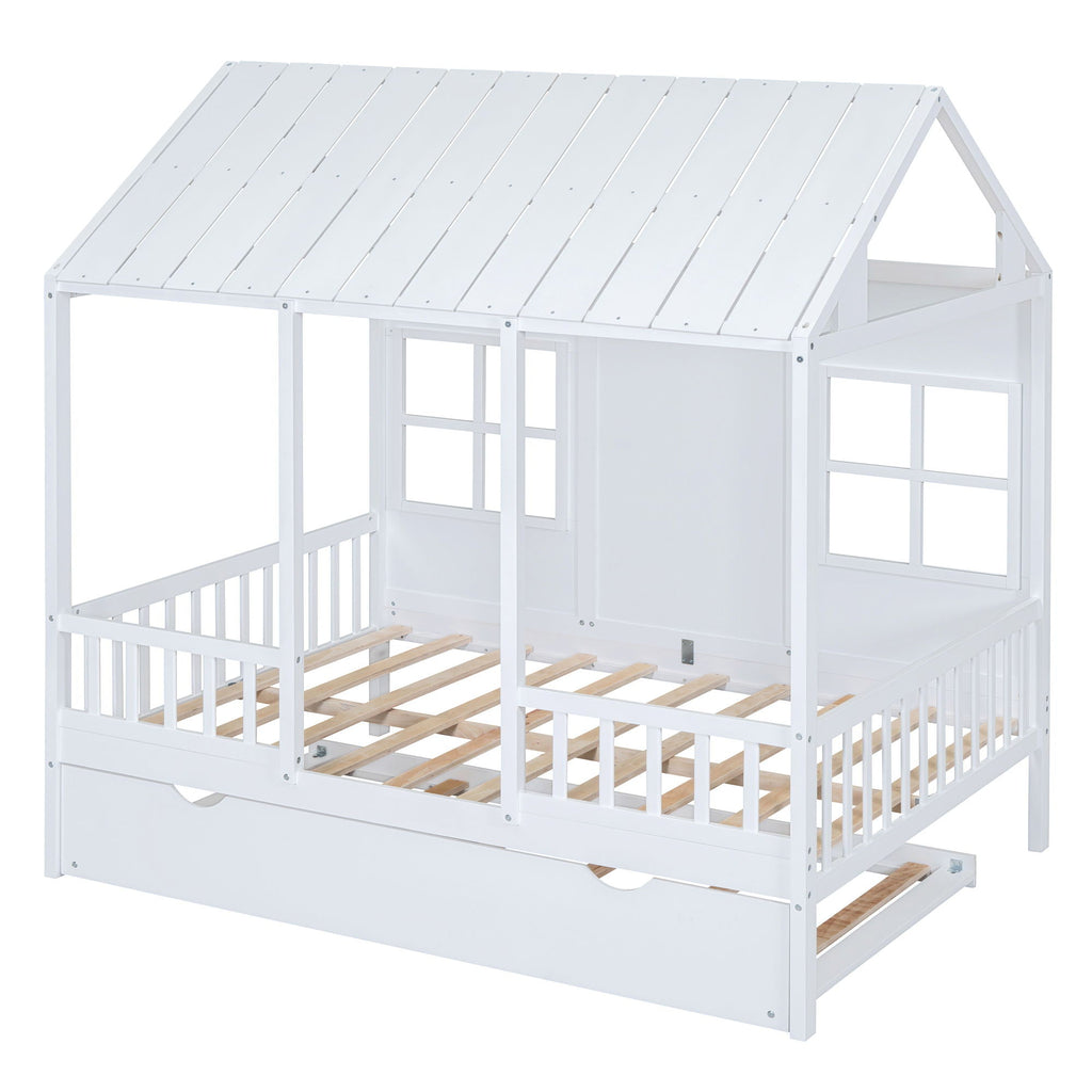 White House Bed with Trundle - Solid Pine, Full or Twin
