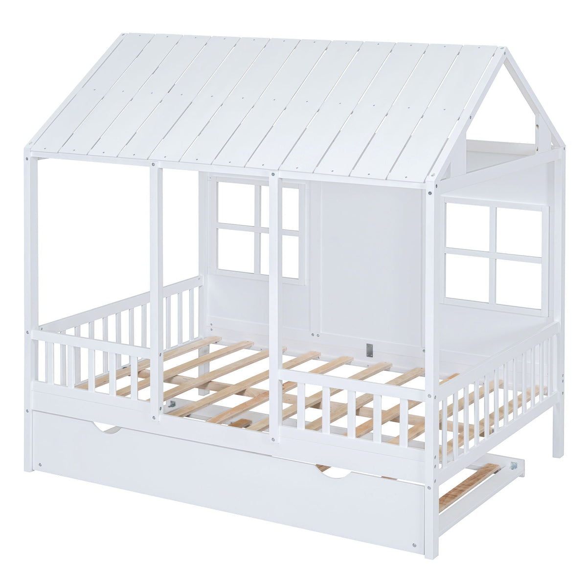 White House Bed with Trundle - Solid Pine, Full or Twin