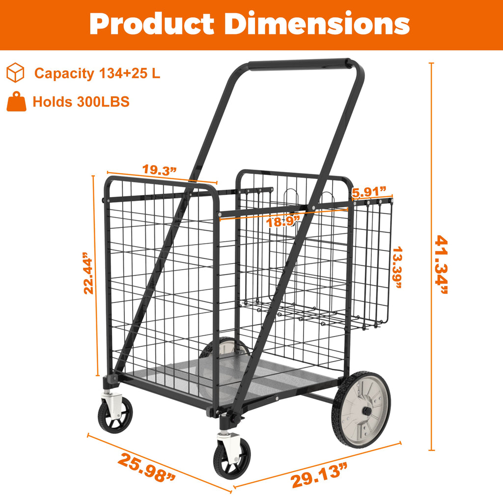 Bigger Super Jumbo Shopping Cart with Foldable Metal Frame - Metal