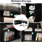 L-Shaped Executive Desk with Cabinet Storage - Dark Gray or Black