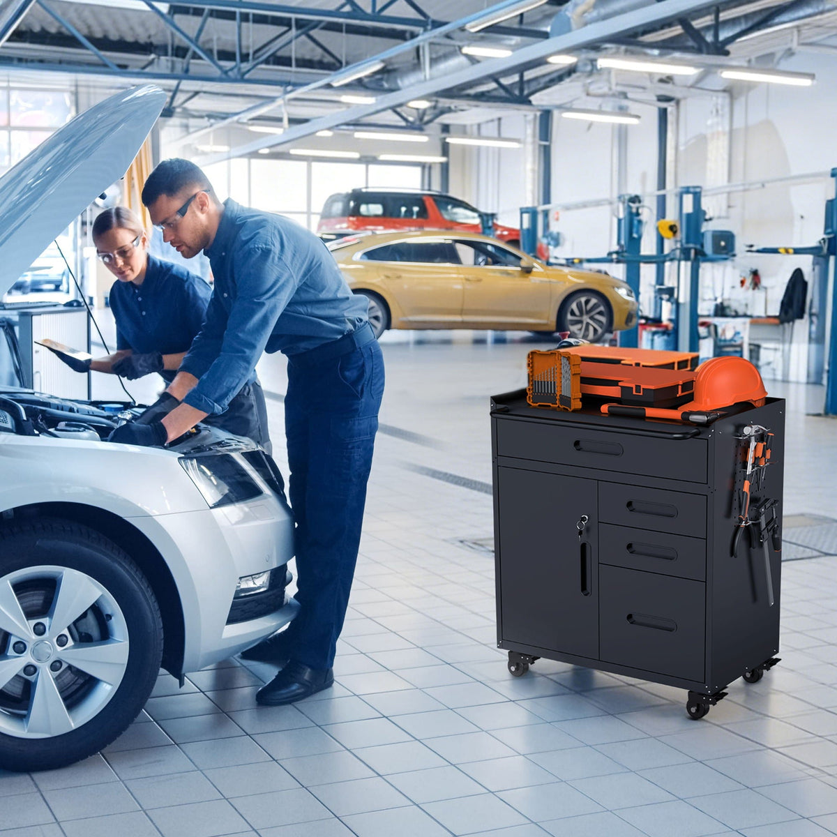 Rolling Tool Cabinet Heavy Duty Garage Storage With Lockable Doors