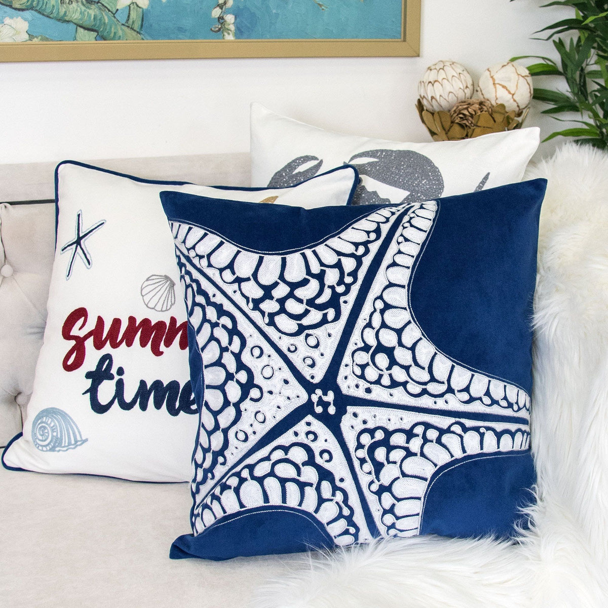 Seastar Starfish Pillow Cover with Reinforced Stitching - Indigo