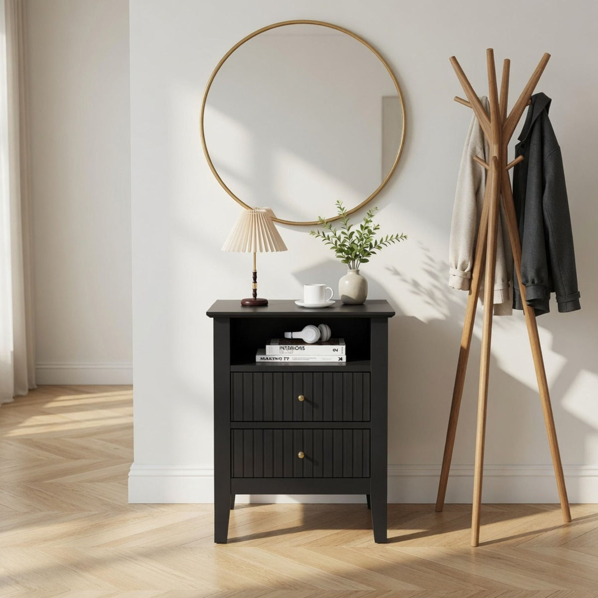 Fluted Nightstand with 2 Drawers and Soft-Close Slides - Multiple Colors