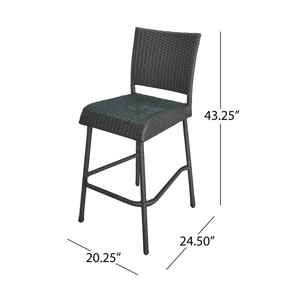 29" Outdoors PE Rattan Armless Barstools with Woven Finish - Grey