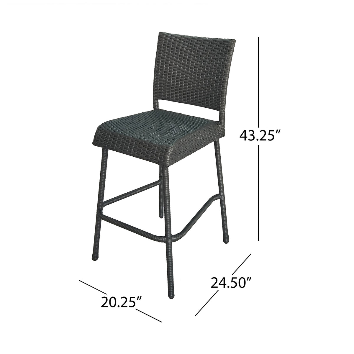 29" Outdoors PE Rattan Armless Barstools with Woven Finish - Grey