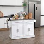 Rolling Kitchen Island with Stainless Steel Top and Ample Storage - Gray or White