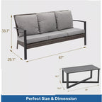 2 Piece Outdoor Patio Set with Cushions & Coffee Table - Gray or Beige