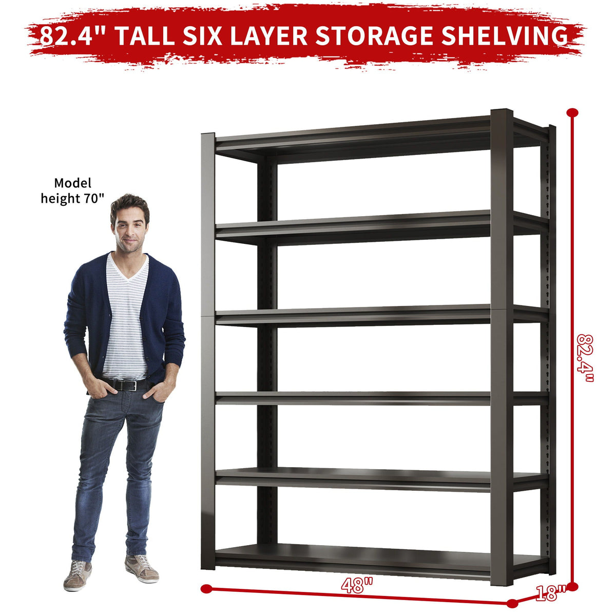 Heavy Duty Metal Garage Shelving Unit with Adjustable Shelves - Black