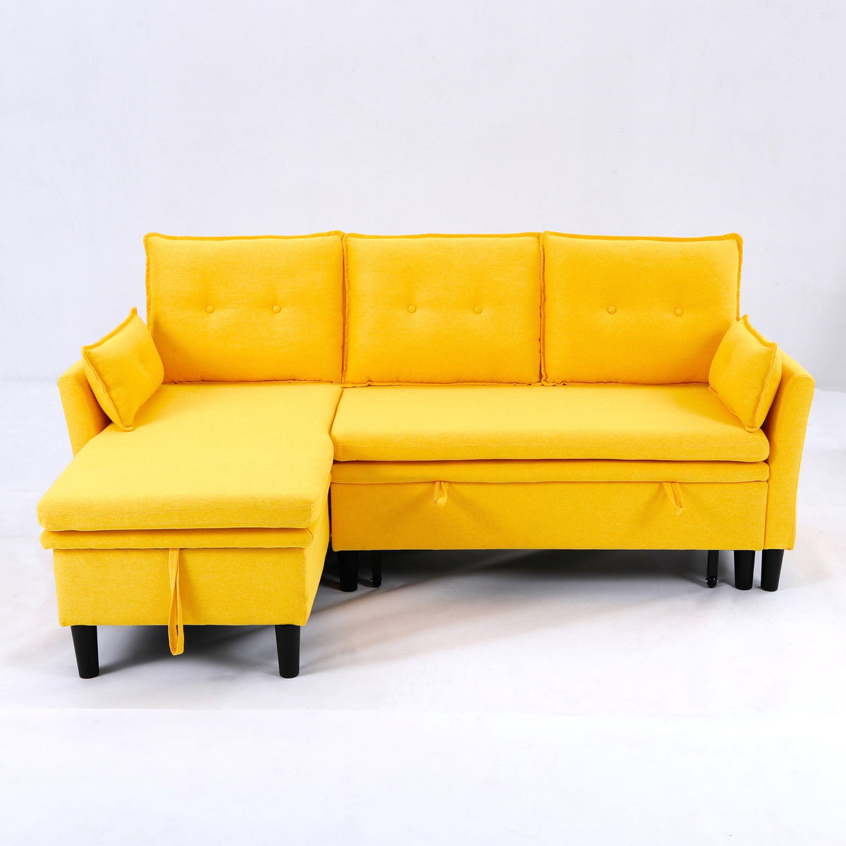 Reversible Chaise Sleeper Sectional Sofa with Storage - Cotton-Linen Upholstery