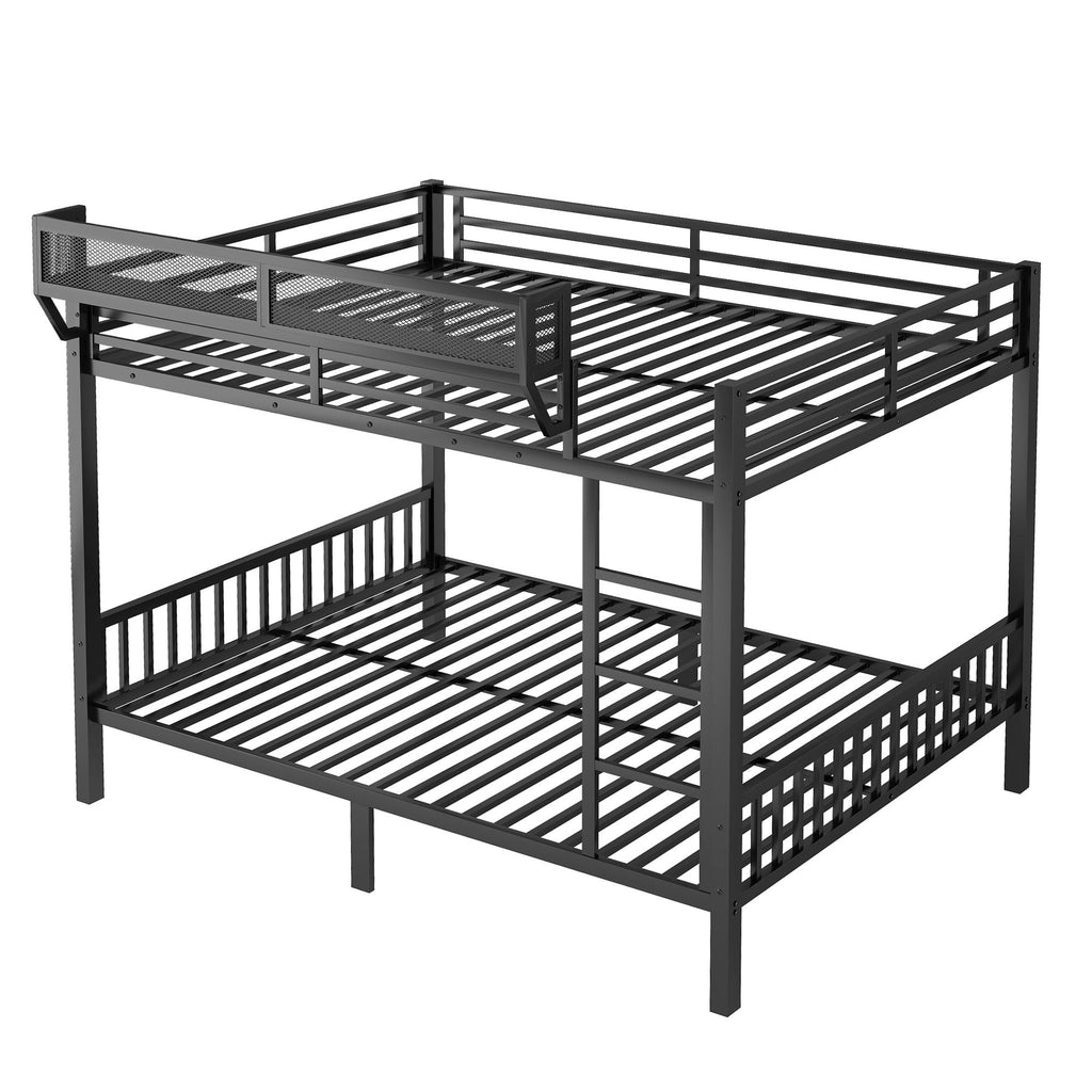 Queen Over Queen Bunk Bed with Storage Shelf and Ladder - Black