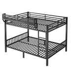 Queen Over Queen Bunk Bed with Storage Shelf and Ladder - Black