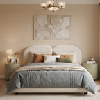 Extra Thick Upholstered Platform Bed Frame with Luxury Split Headboard - White