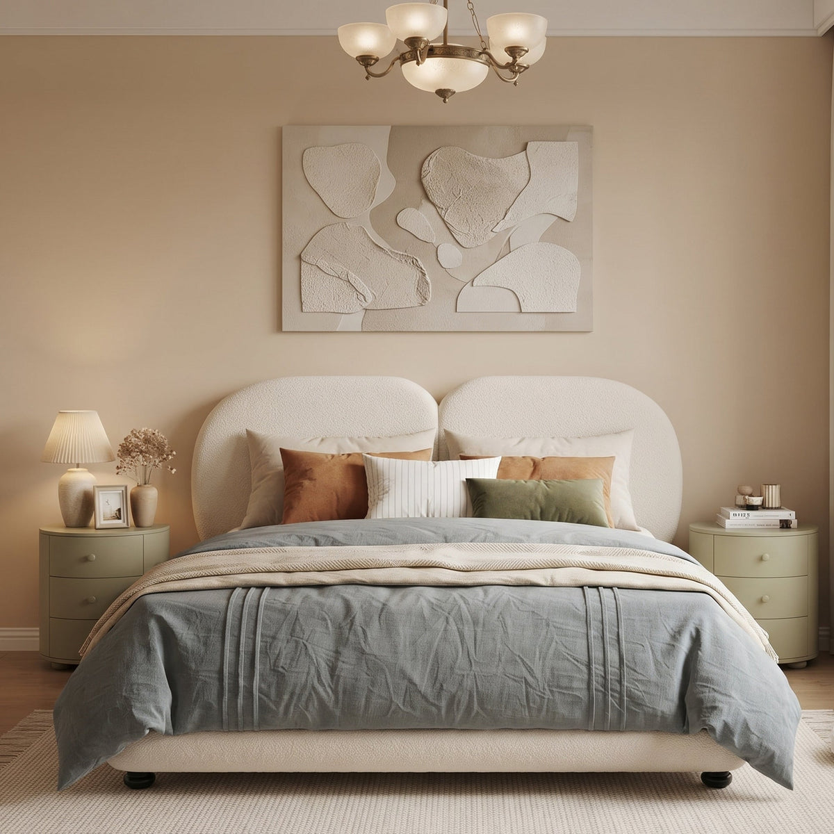 Extra Thick Upholstered Platform Bed Frame with Luxury Split Headboard - White