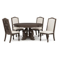 Elegant Round Dining Set with Upholstered Chairs - Dark Brown or White