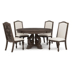 Elegant Round Dining Set with Upholstered Chairs - Dark Brown or White