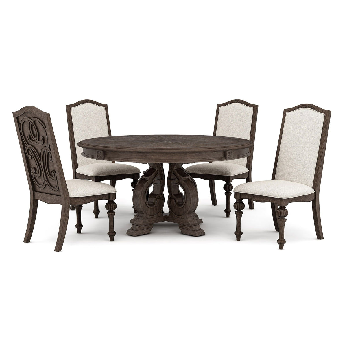 Elegant Round Dining Set with Upholstered Chairs - Dark Brown or White